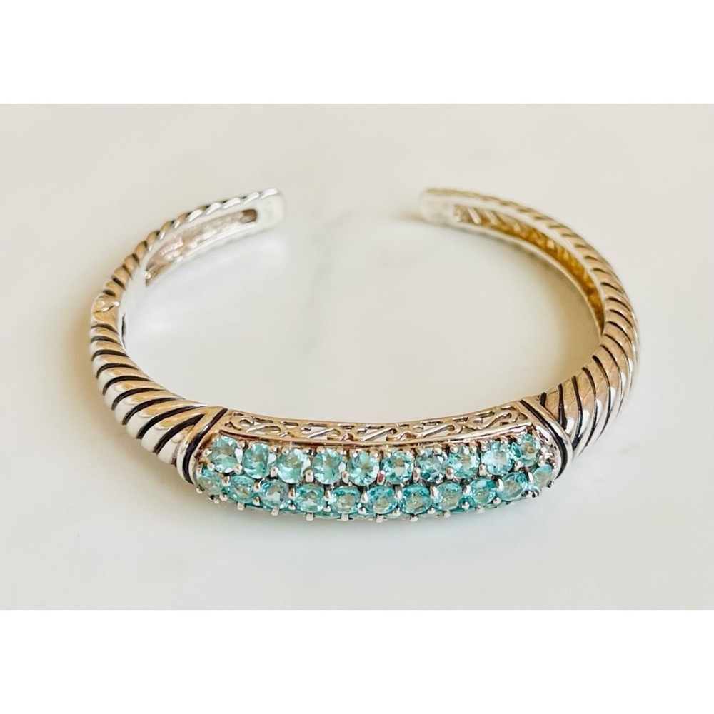 Blue CZ Cubic Zirconia and Silver Cuff Bracelet